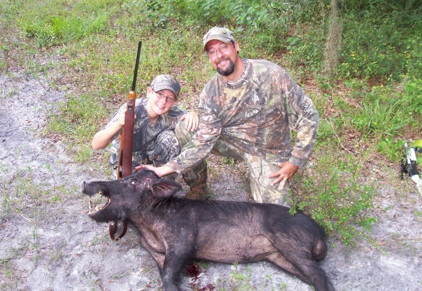 My son Kyle Stefanich with his first wild boar taken near Lake Okeechobee, Florida.