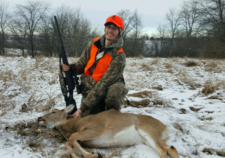 My 17-year-old son made a sweet shot on this doe - shooting uphill, bitter cold and high winds. The Lightfield sabot did the trick, the deer only stumbled about 10 yards. Meat in the freezer!